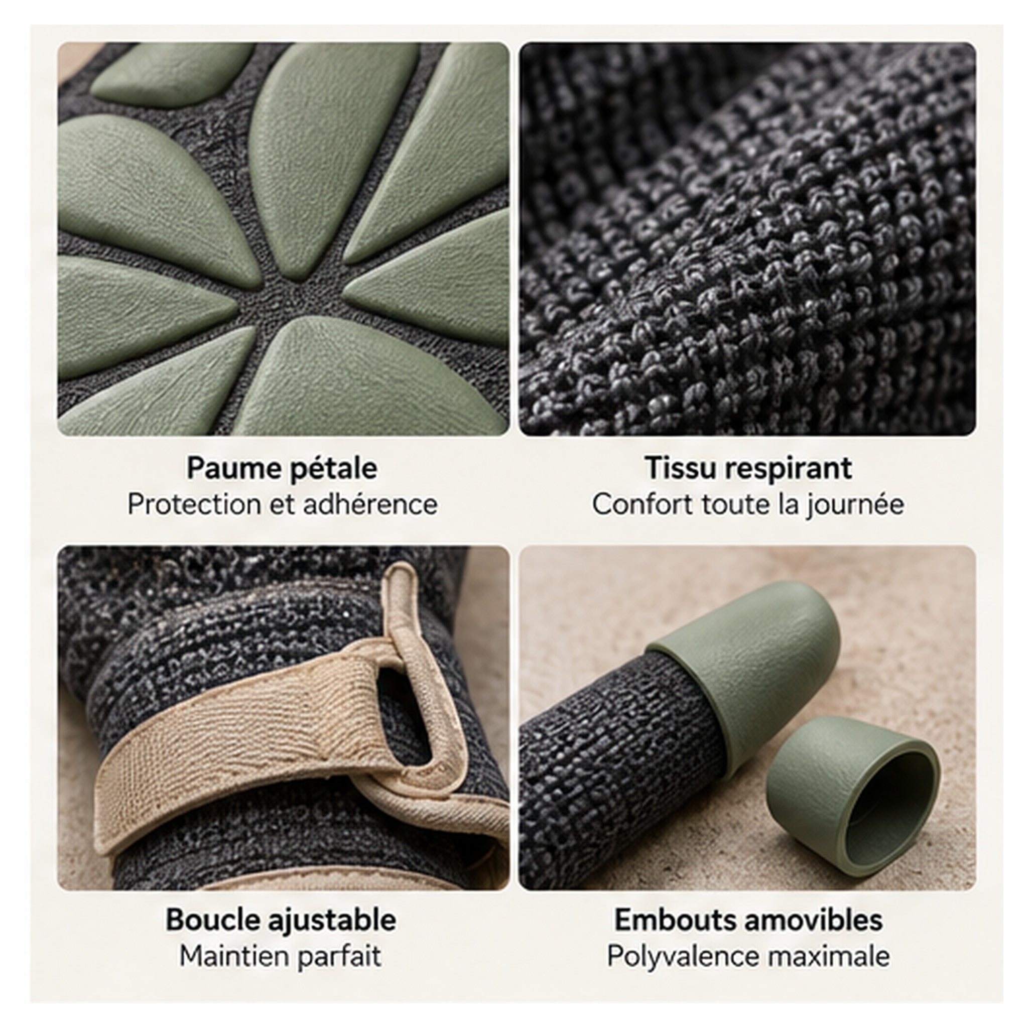 Gants Paume Pétale – Protection souple à embouts amovibles