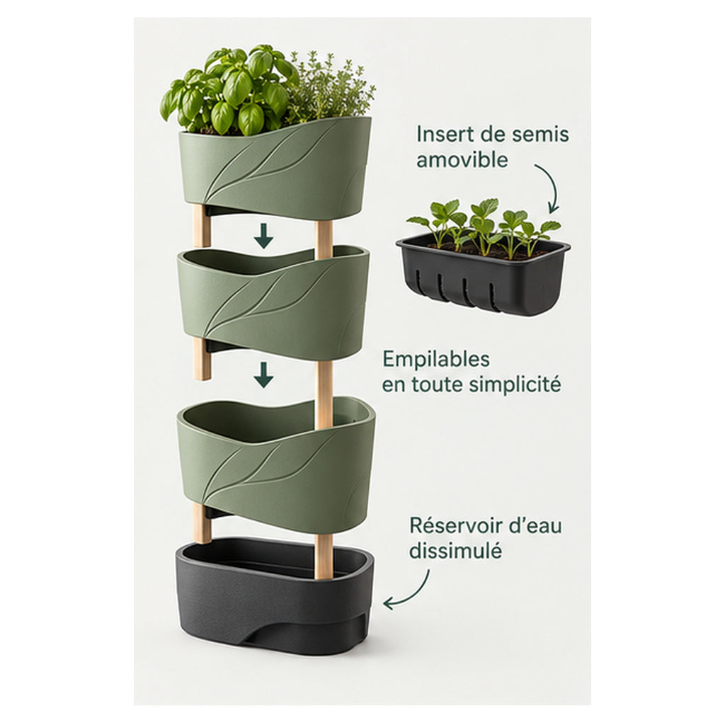 Pot Modulaire Sève 3 – Jardinière verticale avec réserve d’eau