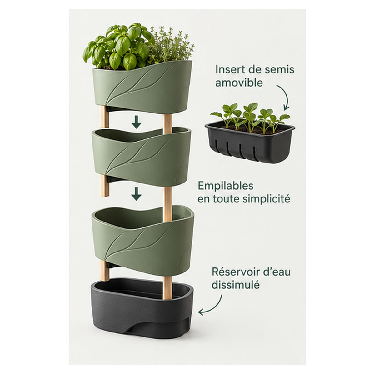Pot Modulaire Sève 3 – Jardinière verticale avec réserve d’eau