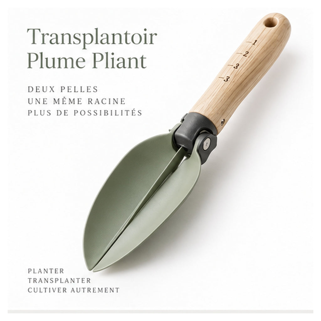 Transplantoir Plume Pliant – Pelle double pour rempotage