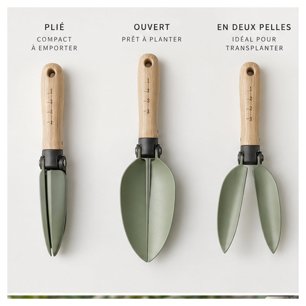 Transplantoir Plume Pliant – Pelle double pour rempotage