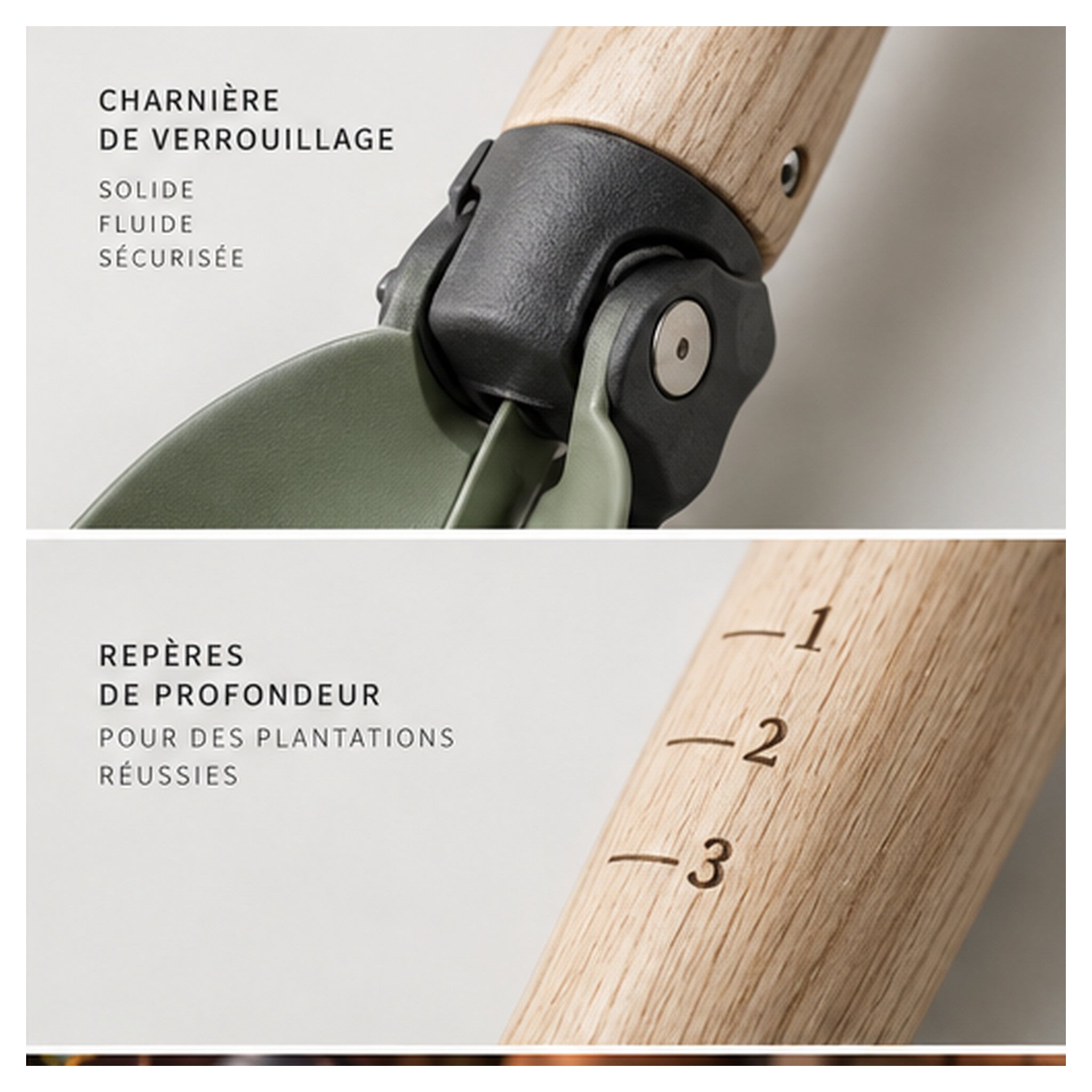 Transplantoir Plume Pliant – Pelle double pour rempotage