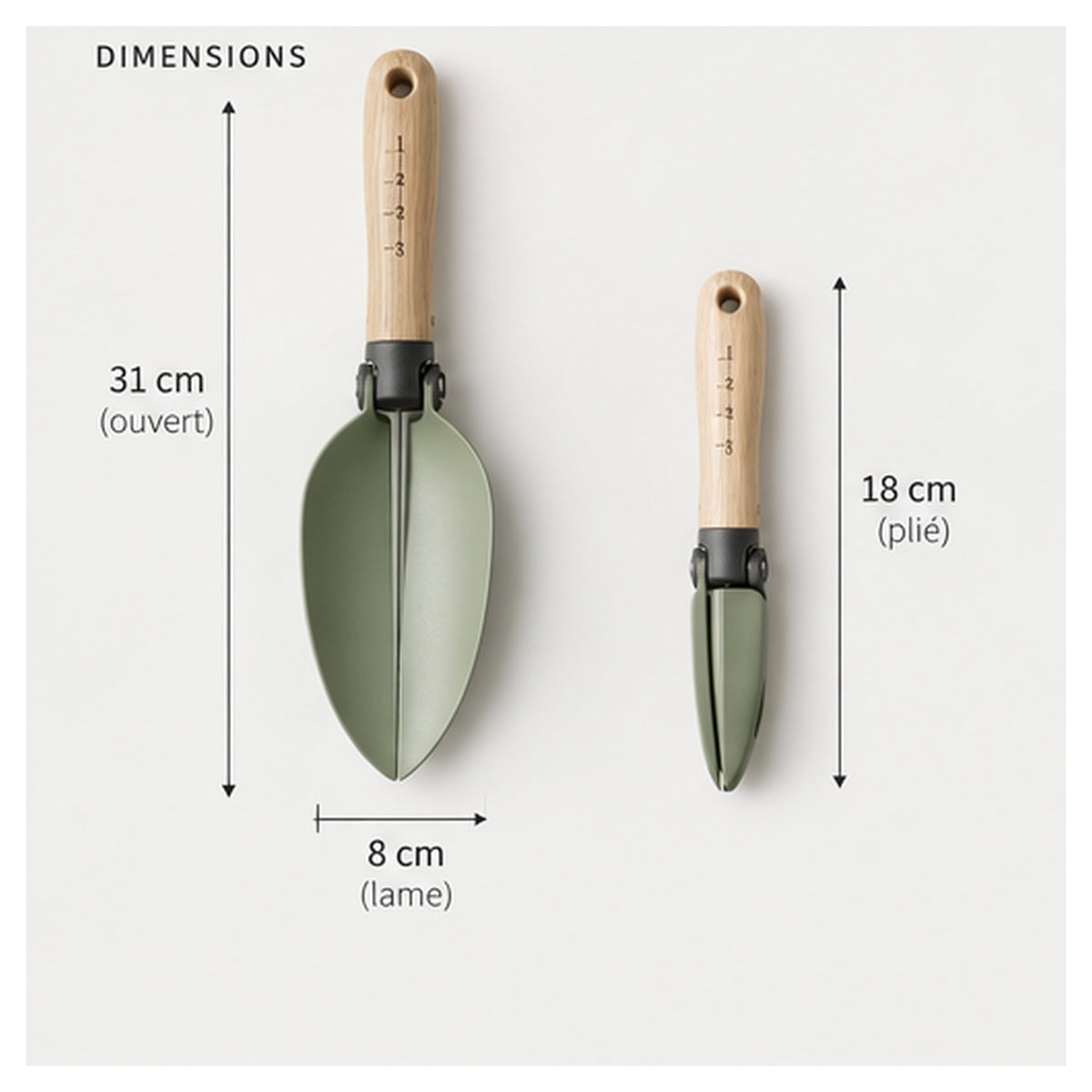 Transplantoir Plume Pliant – Pelle double pour rempotage